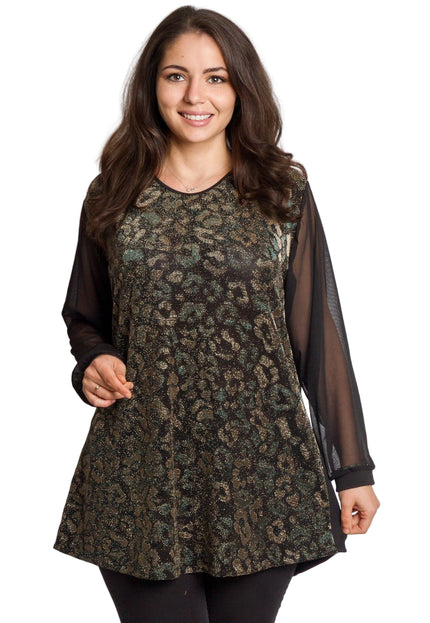 Tunică lejeră în mărimi mari cu accente din piele