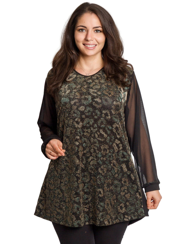 Tunică lejeră în mărimi mari cu accente din piele