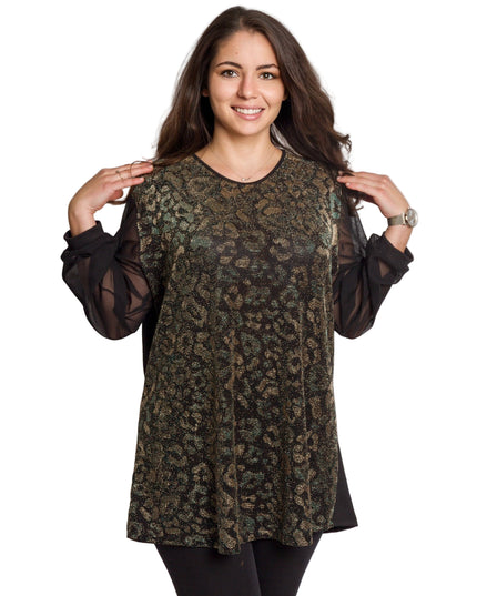 Tunică lejeră în mărimi mari cu accente din piele