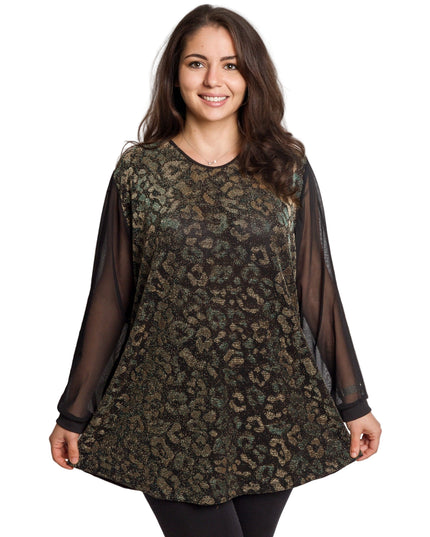 Tunică lejeră în mărimi mari cu accente din piele