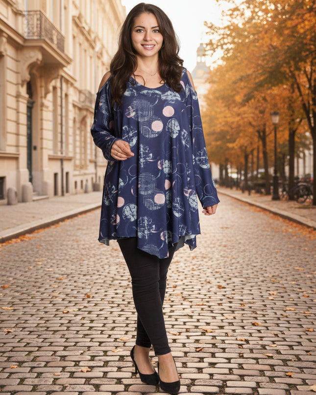 Tunică lejeră în mărimi mari cu accente din piele