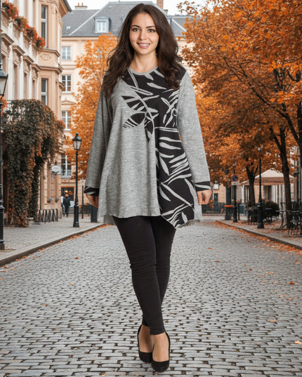 Tunică lejeră în mărimi mari cu accente din piele