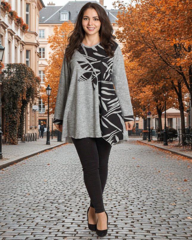 Tunică lejeră în mărimi mari cu accente din piele