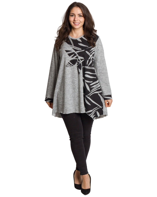 Tunică lejeră în mărimi mari cu accente din piele