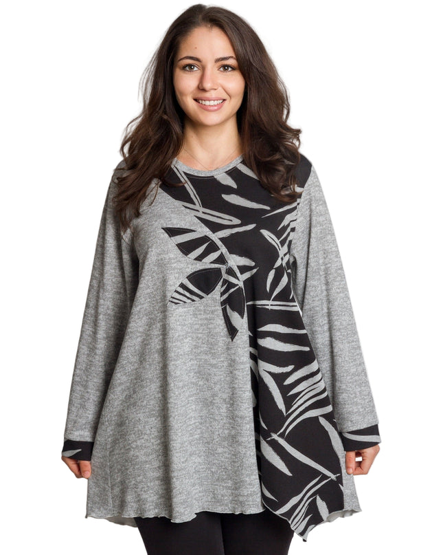 Tunică lejeră în mărimi mari cu accente din piele