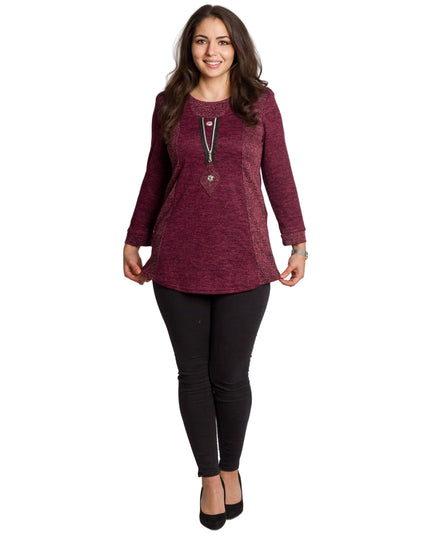 Tunică lejeră în mărimi mari cu accente din piele