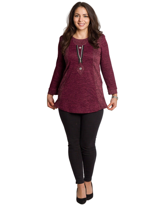 Tunică lejeră în mărimi mari cu accente din piele