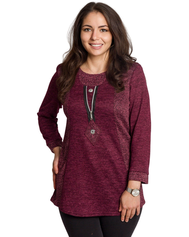 Tunică lejeră în mărimi mari cu accente din piele