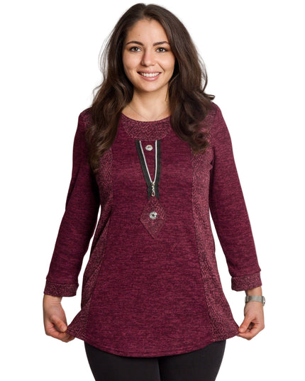 Tunică lejeră în mărimi mari cu accente din piele