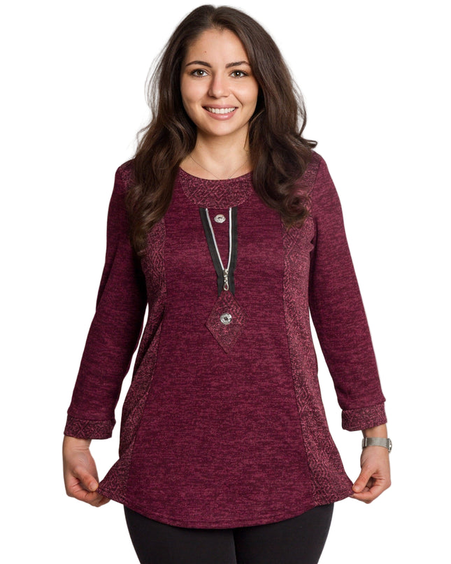 Tunică lejeră în mărimi mari cu accente din piele