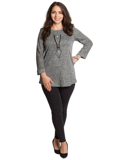 Tunică lejeră în mărimi mari cu accente din piele