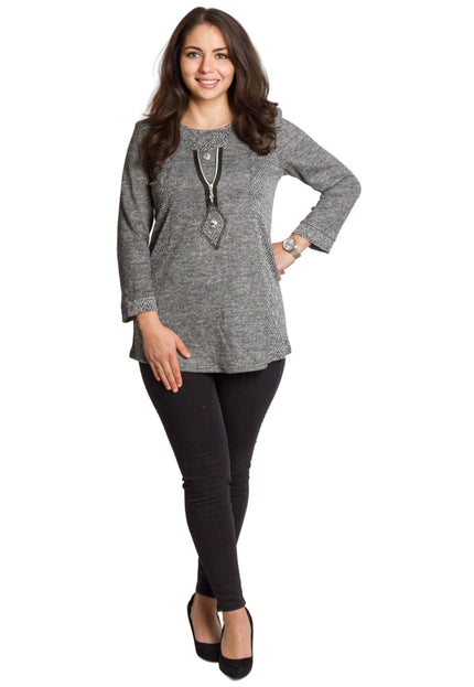 Tunică lejeră în mărimi mari cu accente din piele