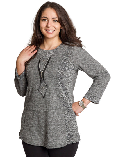 Tunică lejeră în mărimi mari cu accente din piele