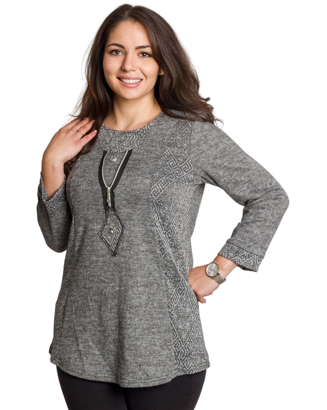 Tunică lejeră în mărimi mari cu accente din piele