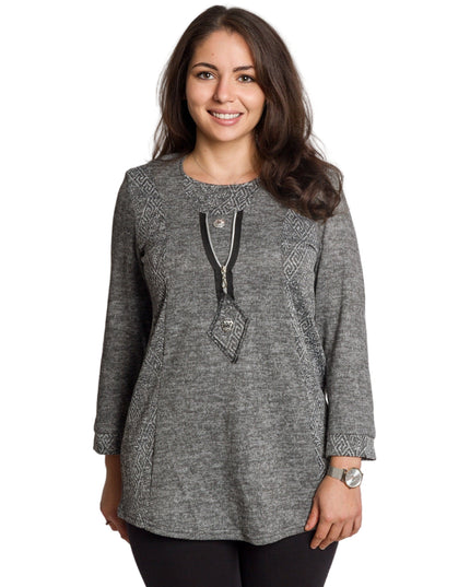 Tunică lejeră în mărimi mari cu accente din piele