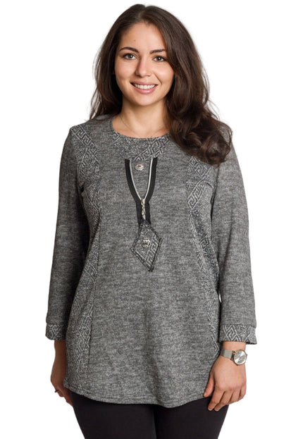 Tunică lejeră în mărimi mari cu accente din piele