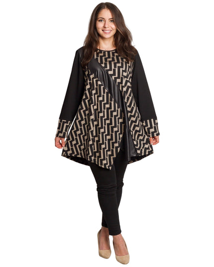 Tunică lejeră în mărimi mari cu accente din piele