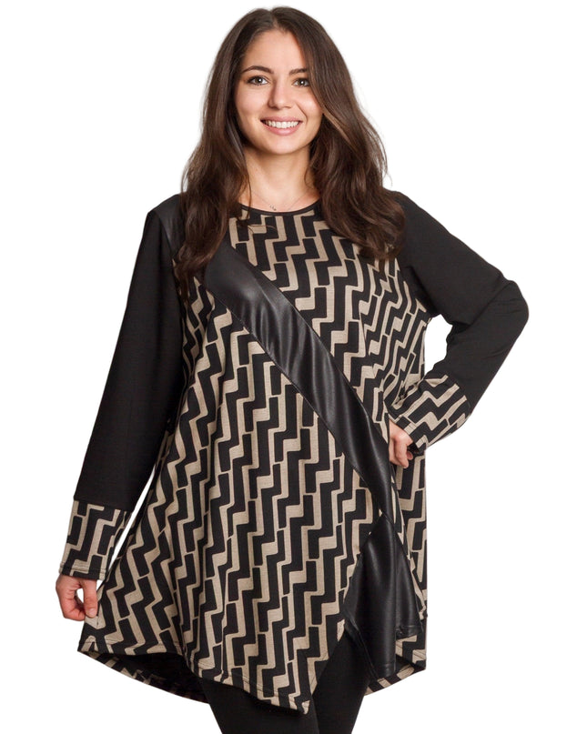 Tunică lejeră în mărimi mari cu accente din piele