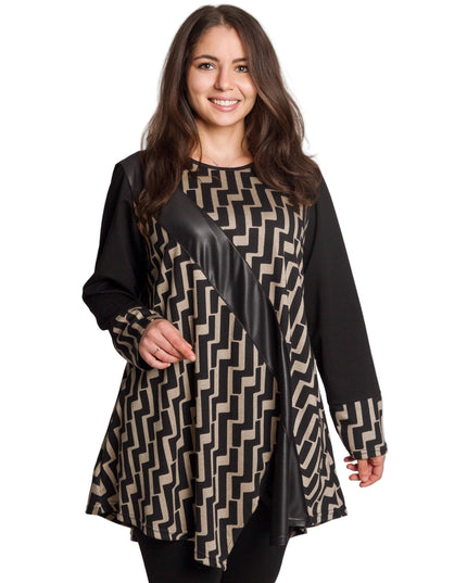 Tunică lejeră în mărimi mari cu accente din piele