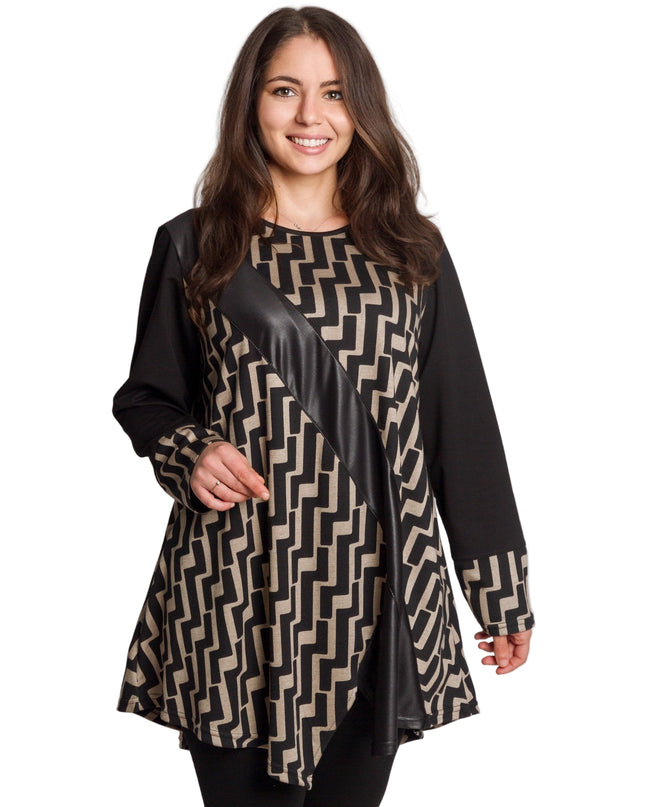 Tunică lejeră în mărimi mari cu accente din piele