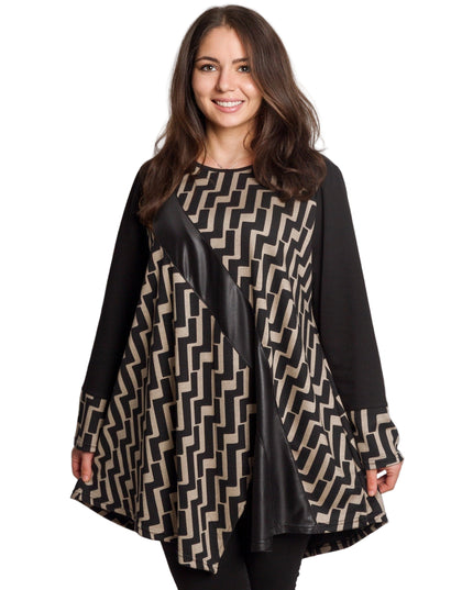 Tunică lejeră în mărimi mari cu accente din piele