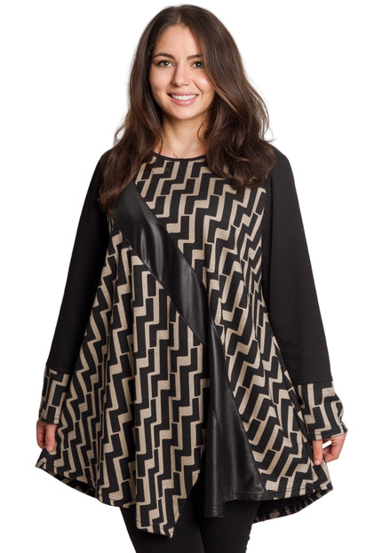 Tunică lejeră în mărimi mari cu accente din piele