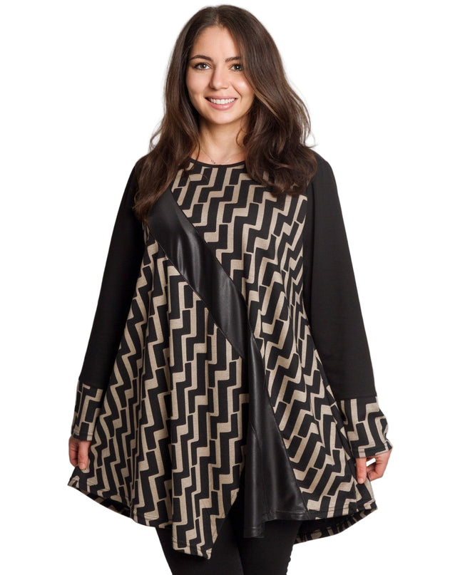 Tunică lejeră în mărimi mari cu accente din piele