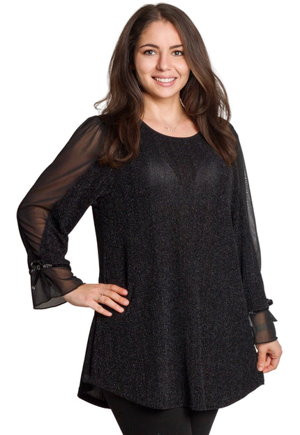 Tunică lejeră în mărimi mari cu accente din piele