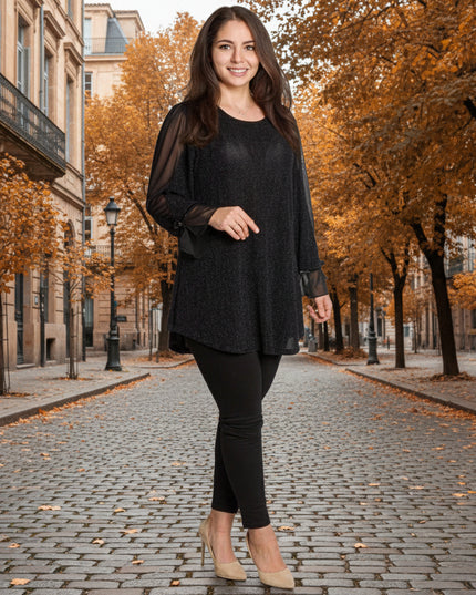 Tunică lejeră în mărimi mari cu accente din piele