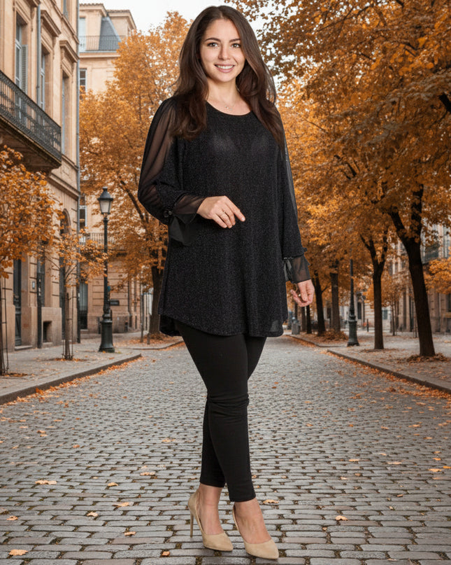 Tunică lejeră în mărimi mari cu accente din piele