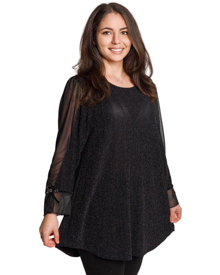 Tunică lejeră în mărimi mari cu accente din piele