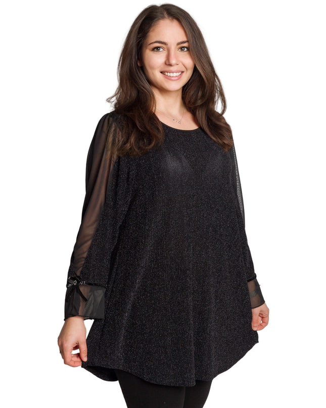 Tunică lejeră în mărimi mari cu accente din piele