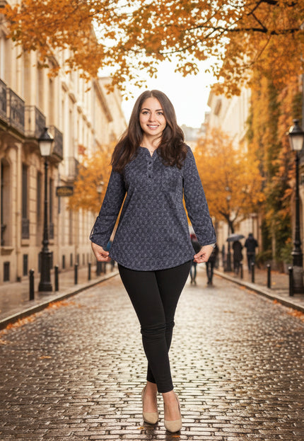 Tunică lejeră în mărimi mari cu accente din piele