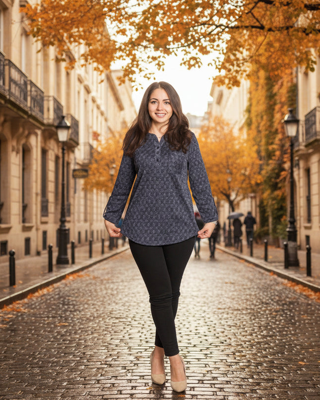 Tunică lejeră în mărimi mari cu accente din piele