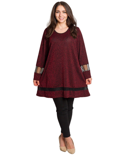 Официална туника в цвят бордо с блястящ десен в големи размери