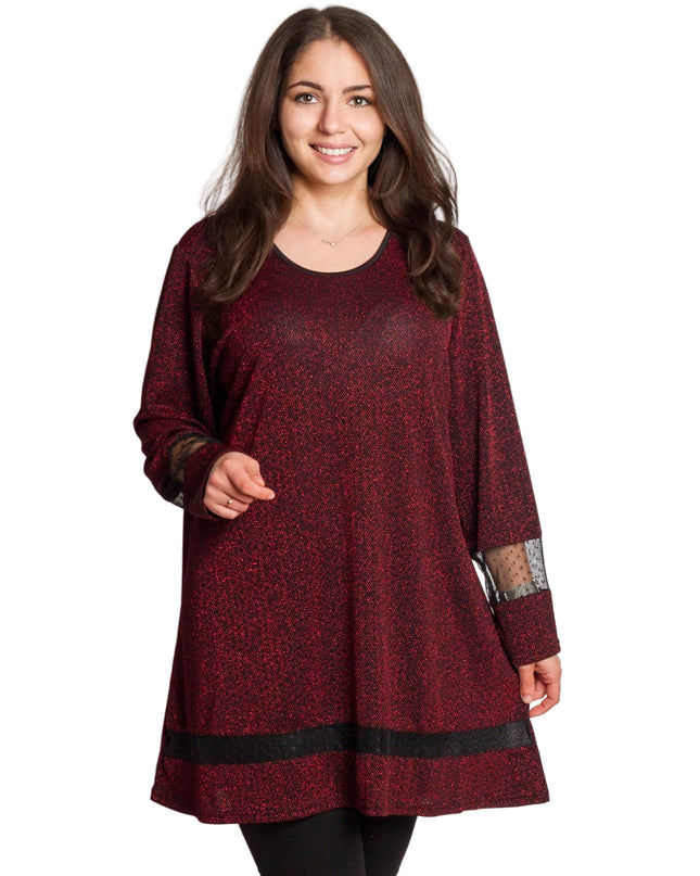 Официална туника в цвят бордо с блястящ десен в големи размери