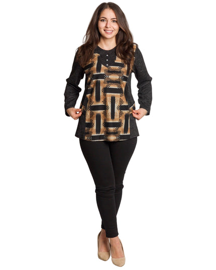 Tunică lejeră în mărimi mari cu accente din piele