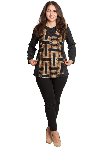 Tunică lejeră în mărimi mari cu accente din piele