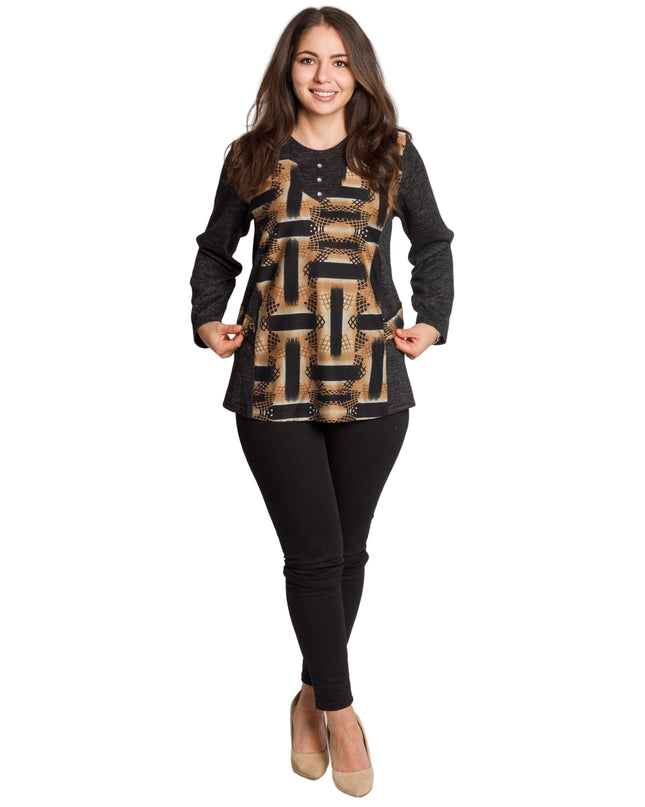 Tunică lejeră în mărimi mari cu accente din piele