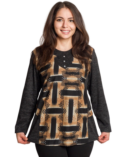 Tunică lejeră în mărimi mari cu accente din piele