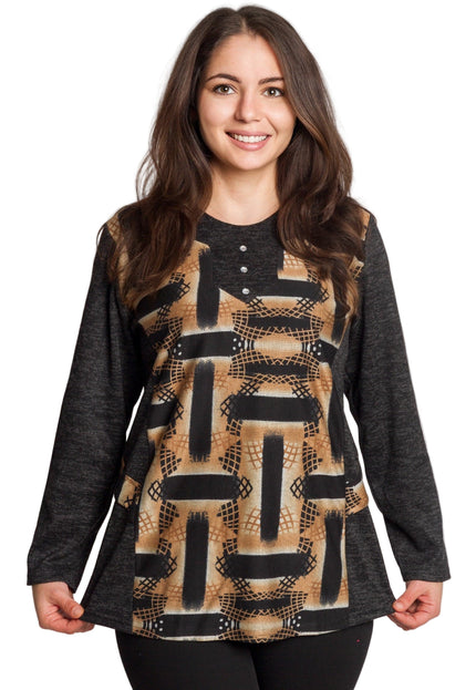 Tunică lejeră în mărimi mari cu accente din piele