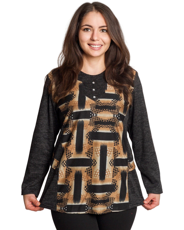 Tunică lejeră în mărimi mari cu accente din piele