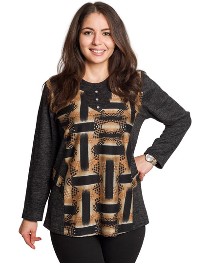 Tunică lejeră în mărimi mari cu accente din piele