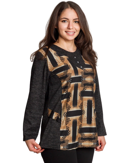 Tunică lejeră în mărimi mari cu accente din piele