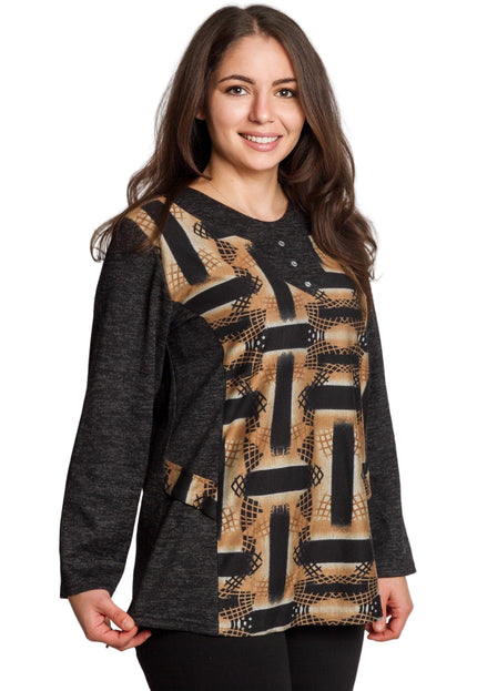 Tunică lejeră în mărimi mari cu accente din piele