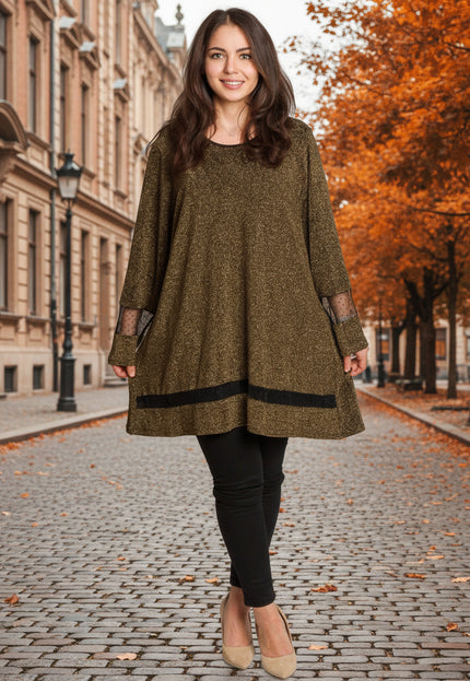 Tunică aurie elegantă, cu model strălucitor și mărimi mari