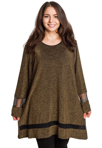 Официална златиста туника в блястящ десен и големи размери