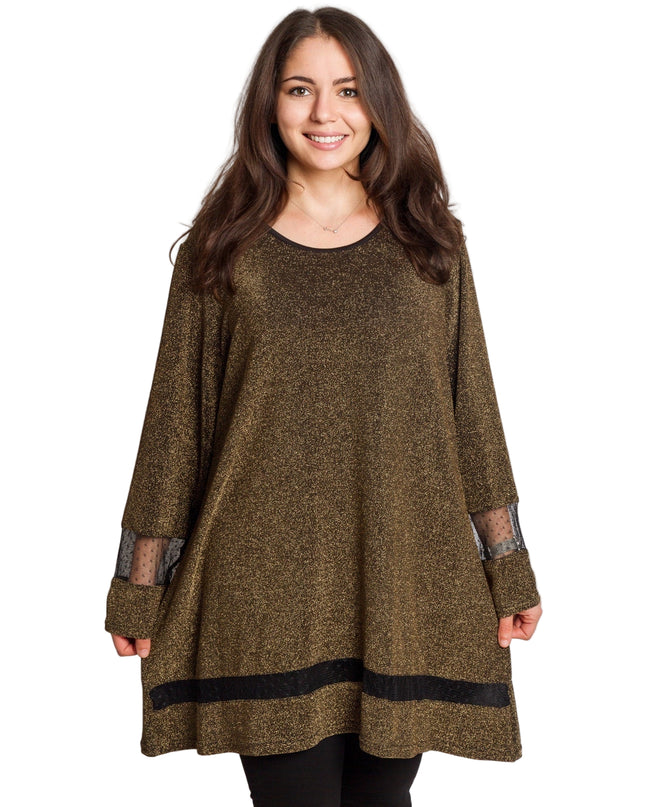 Официална златиста туника в блястящ десен и големи размери