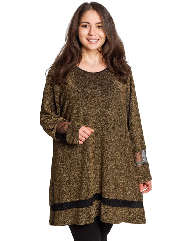 Официална златиста туника в блястящ десен и големи размери