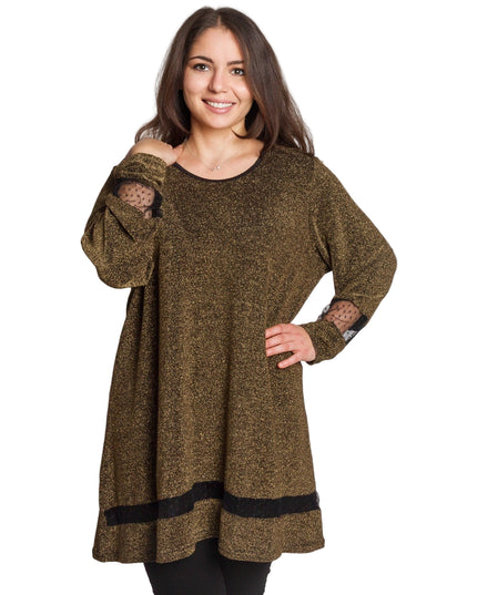 Официална златиста туника в блястящ десен и големи размери